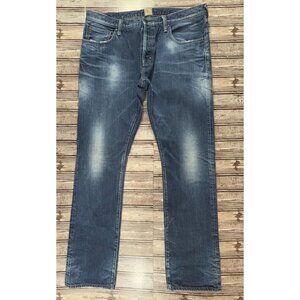 PRPS Demon Denim Button Fly Factory Distressed Jeans Size 38 color blue